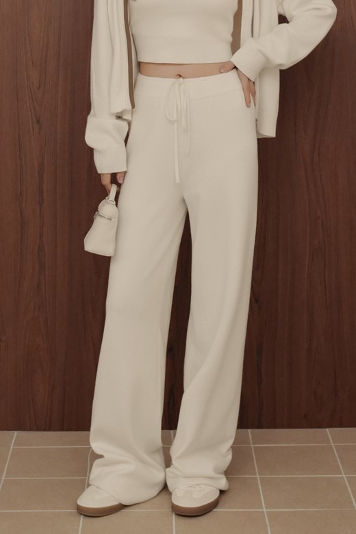 細針羊毛抽繩寬褲