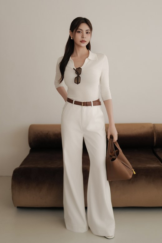 翻領七分袖針織上衣