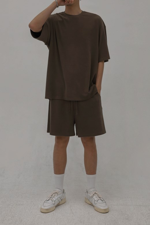 圓領坑條寬鬆短TEE