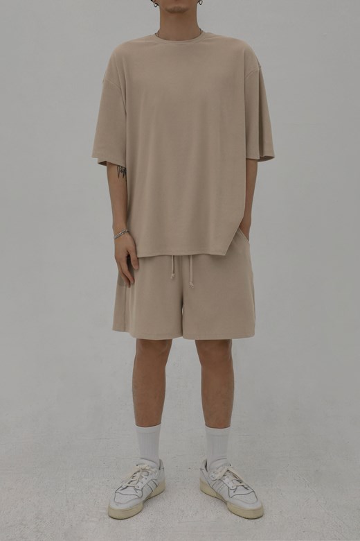 圓領坑條寬鬆短TEE
