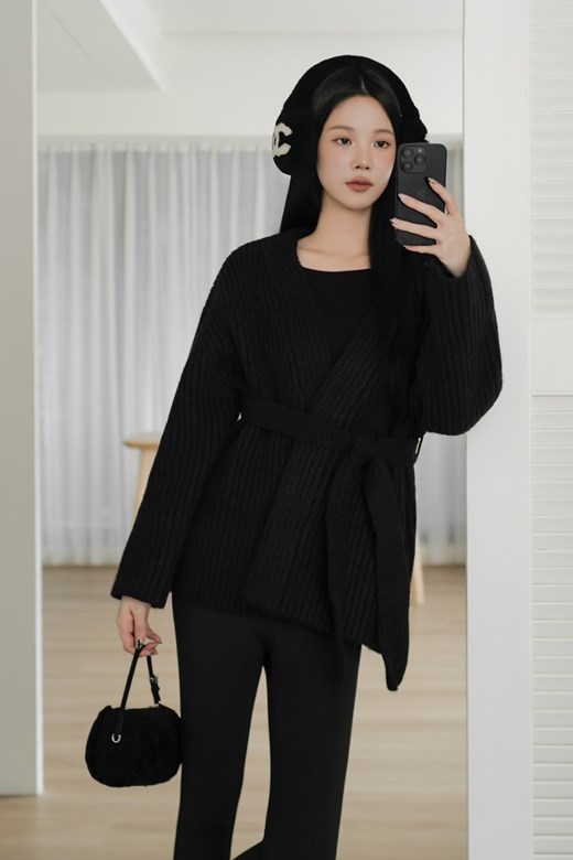 粗針綁帶針織外套