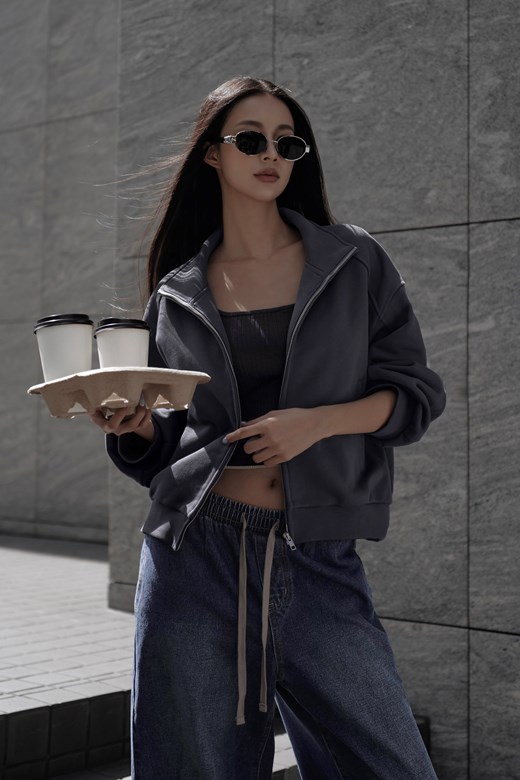 立領拉鍊棉質寬鬆外套