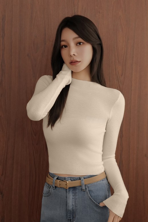 細針羊毛微高領長袖上衣