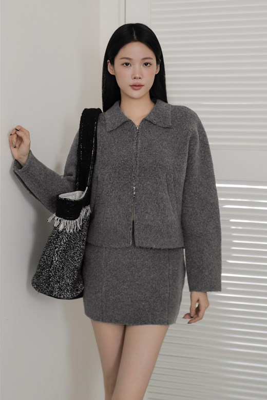 厚絨壓線針織短裙