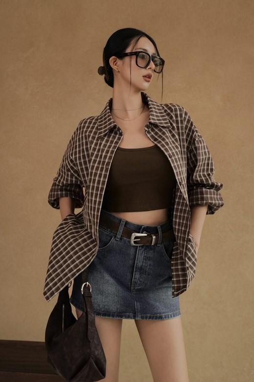 細格紋寬鬆襯衫