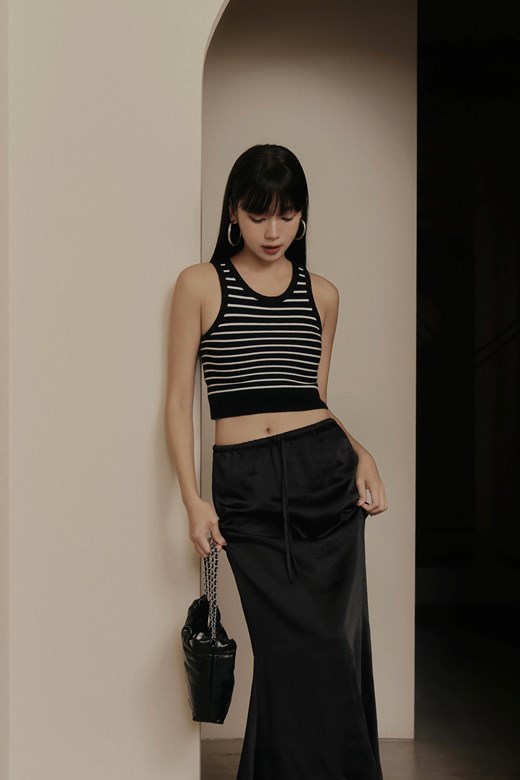 條紋削肩針織背心