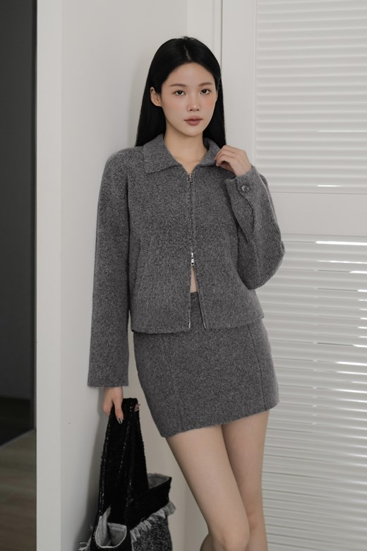 厚絨翻領拉鍊針織外套