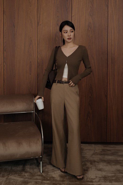 高腰壓線西裝長褲