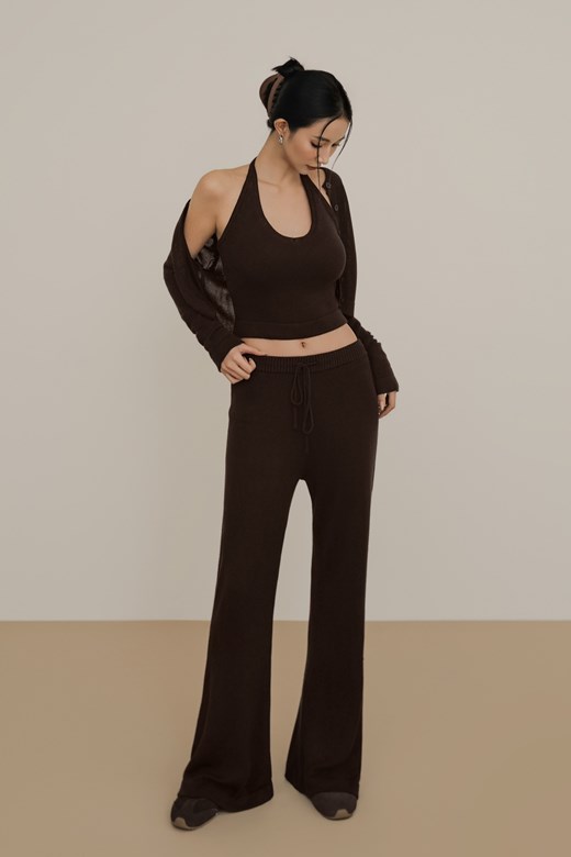 絲光針織直筒落地長褲