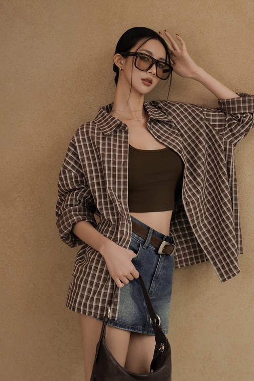 細格紋寬鬆襯衫