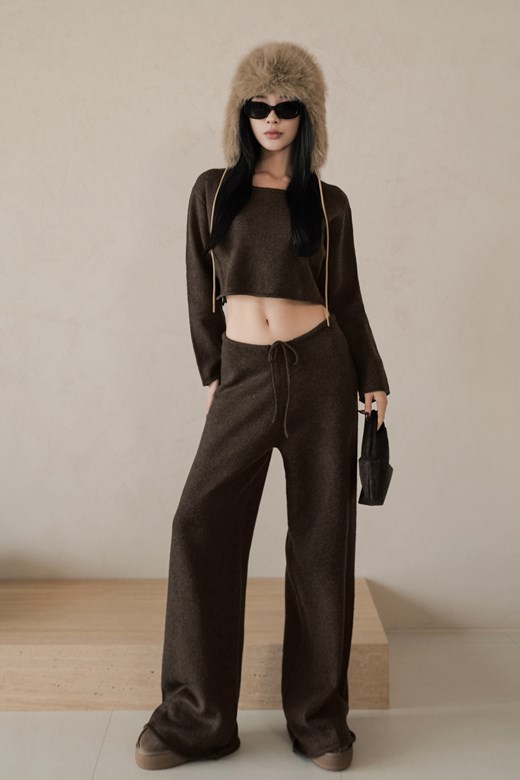 軟絨針織落地寬鬆長褲