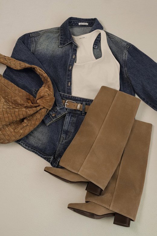 仿麂皮褲筒長靴