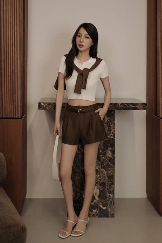 鉤釦打摺西裝短褲