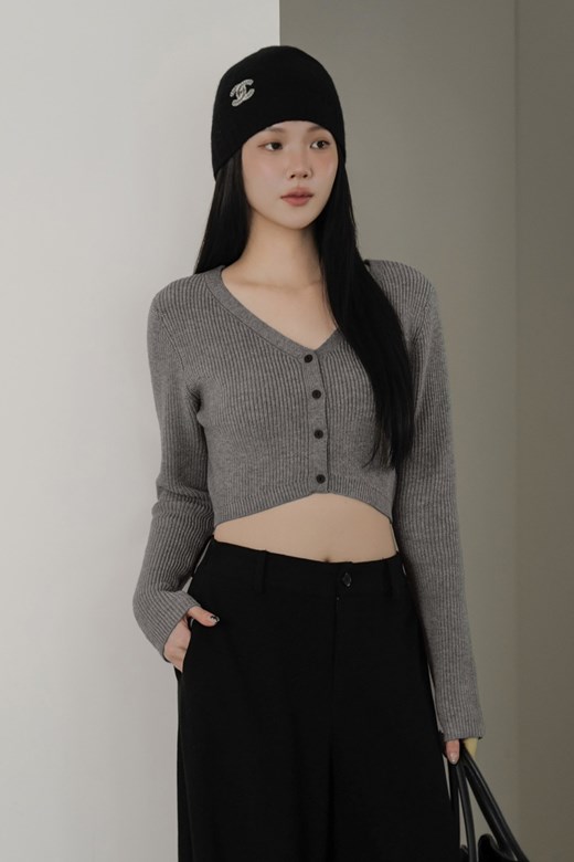 V領撞色釦針織開衫