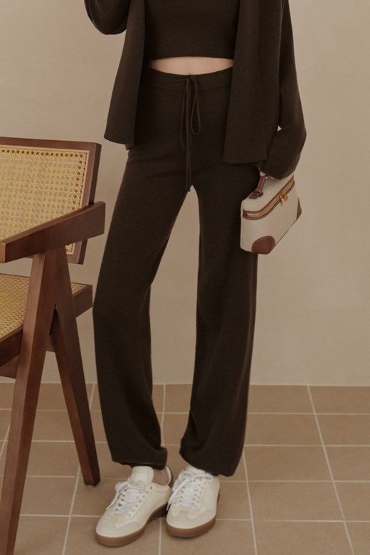 細針羊毛抽繩縮口長褲