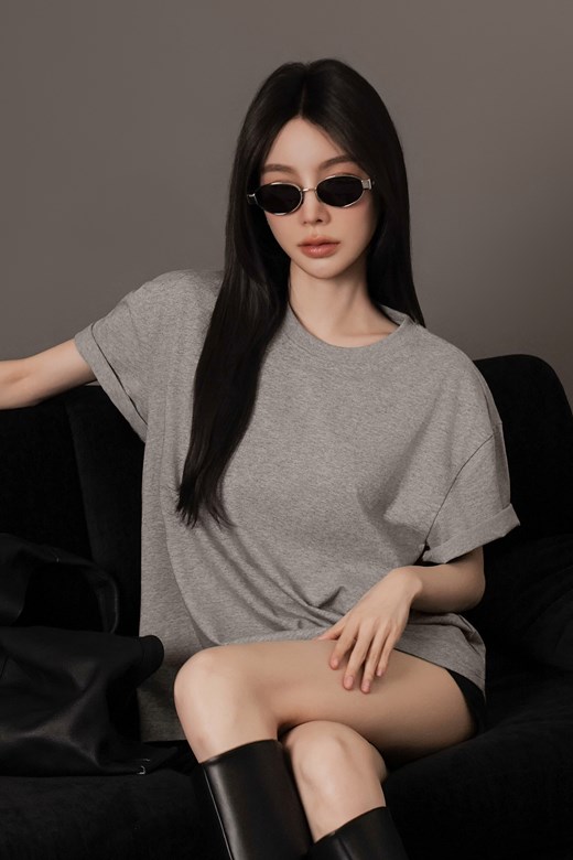 圓領寬鬆棉質TEE