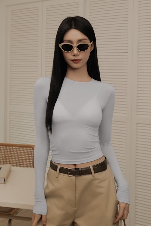 圓領加長袖彈力透肌打底衣