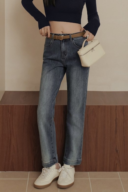 彈力牛仔九分直筒褲