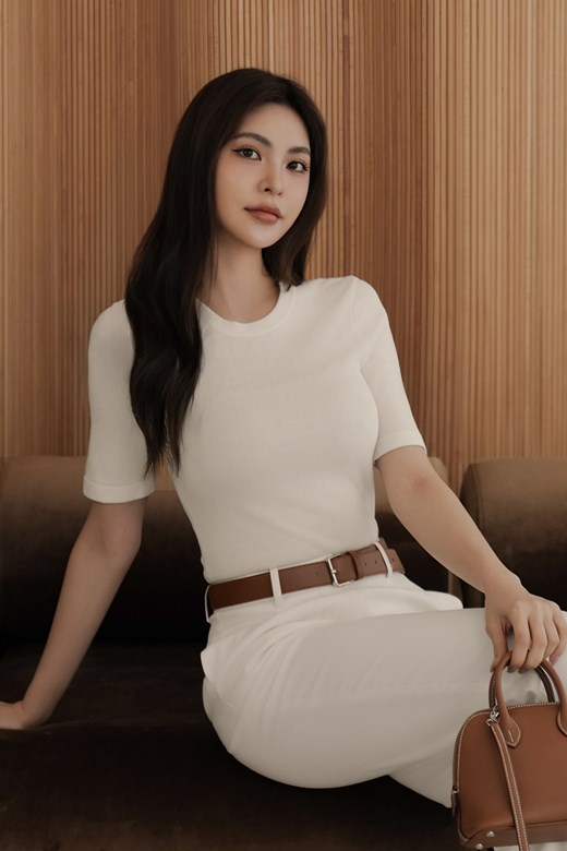 圓領五分袖針織上衣