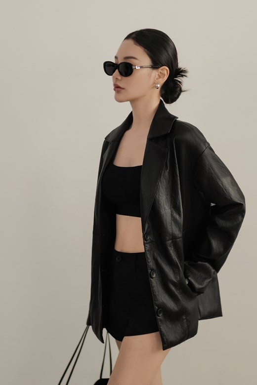皮革寬鬆西裝外套