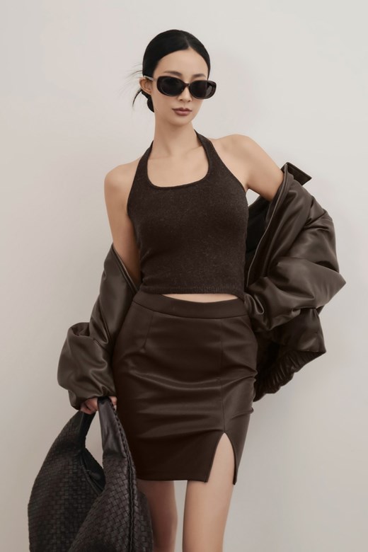 繞脖厚絨針織背心