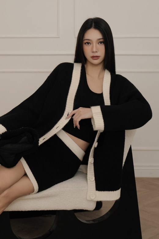 撞色開釦針織外套