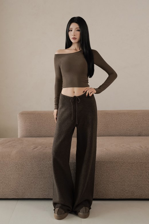 軟絨針織落地寬鬆長褲