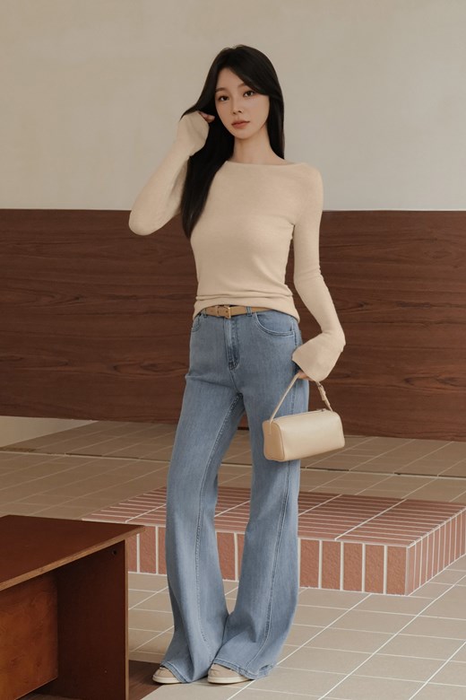 瘦瘦線彈力牛仔長腿褲