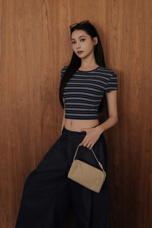 圓領條紋棉質短TEE