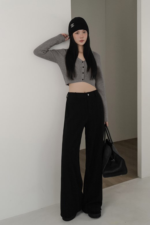 絨感坑條寬鬆長褲