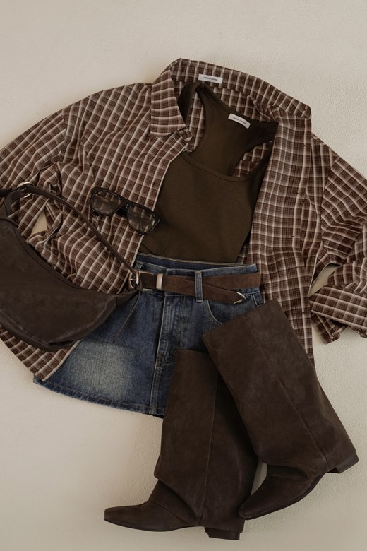 復古咖皮革襪筒靴