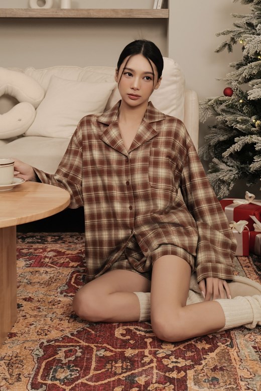 居家格紋短褲套裝