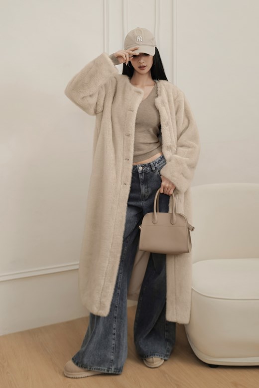 仿貂毛長版大衣