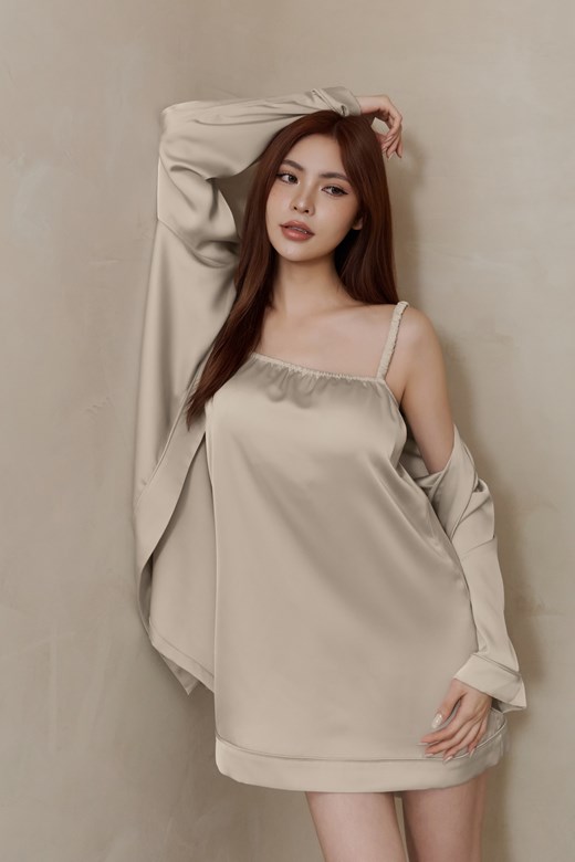 絲緞感綁帶罩衫丨BRA短洋套裝
