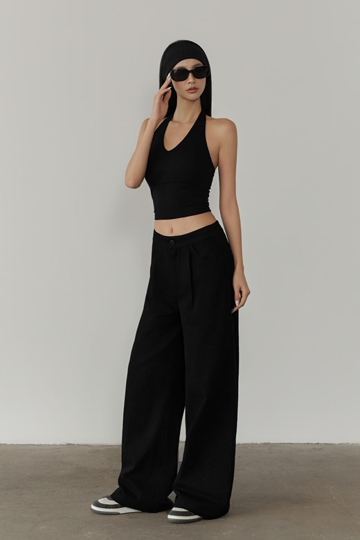 壓摺斜紋落地寬褲