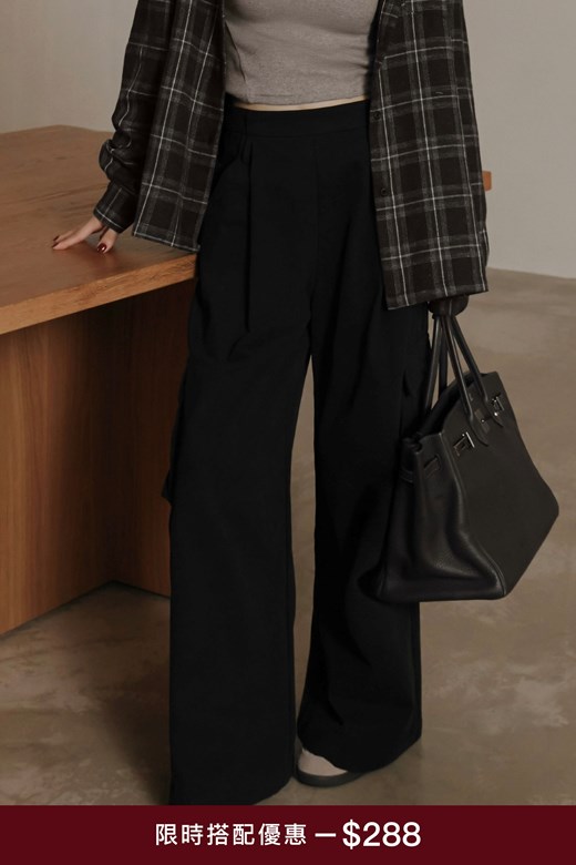 打摺斜紋工裝寬褲