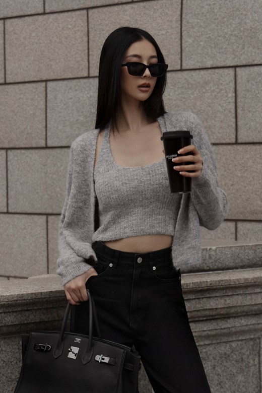 羊毛繞脖背心開衫套裝