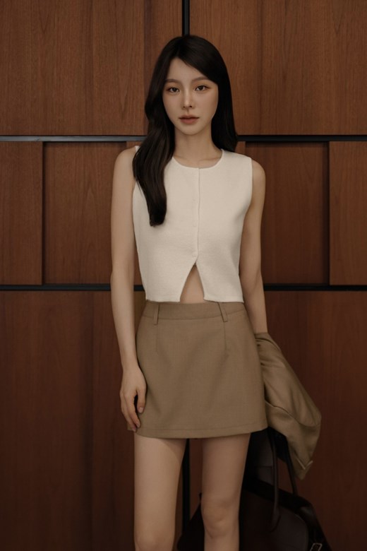 圓領開釦針織背心