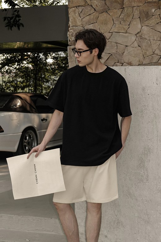 亞麻感圓領寬鬆TEE(MEN)