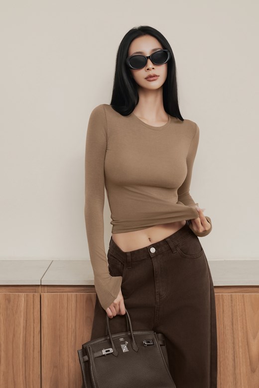 圓領加長袖彈力透肌打底衣