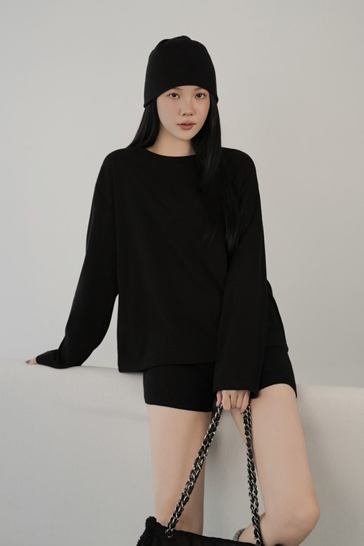 磨毛圓領寬鬆長袖上衣