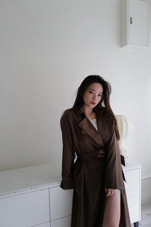 西裝布排扣長風衣