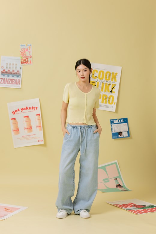 淺單寧抽繩牛仔褲