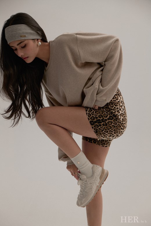 冬日暖絨豹紋單車褲