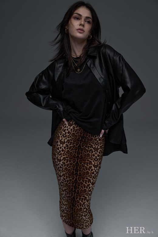 柔彈親膚豹紋中長裙