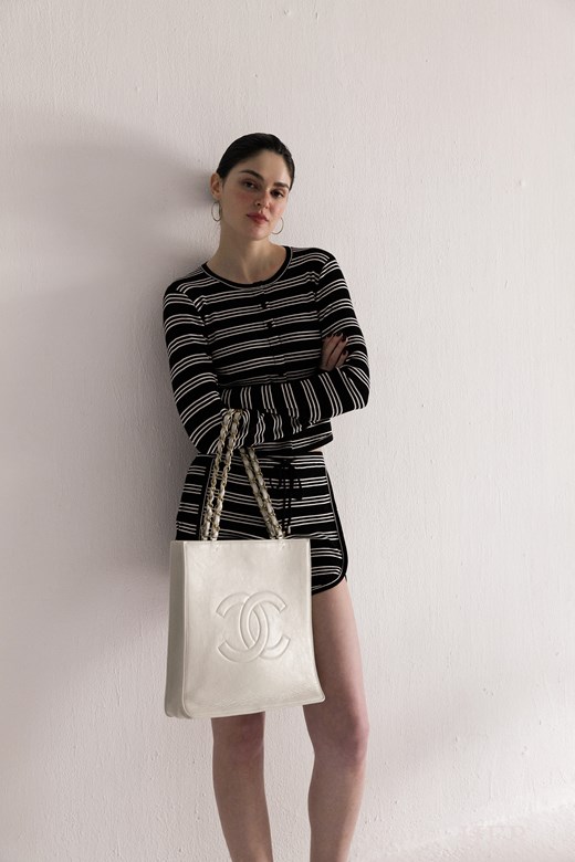 人造絲｜法式黑白條紋套裝