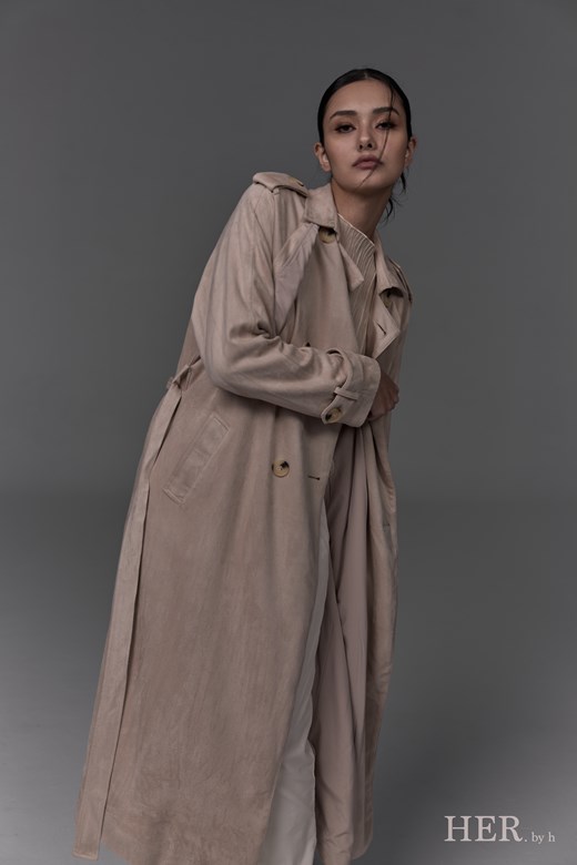 HER Long Belted Trench Coat