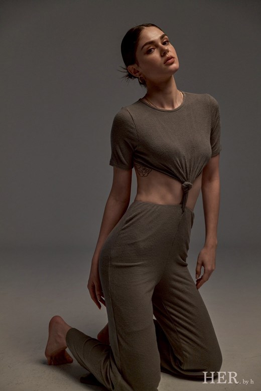 人造絲｜大露背扭結彈性連身褲