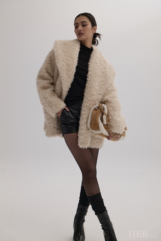 極致奢華｜大翻領泰迪仿羊羔毛大衣