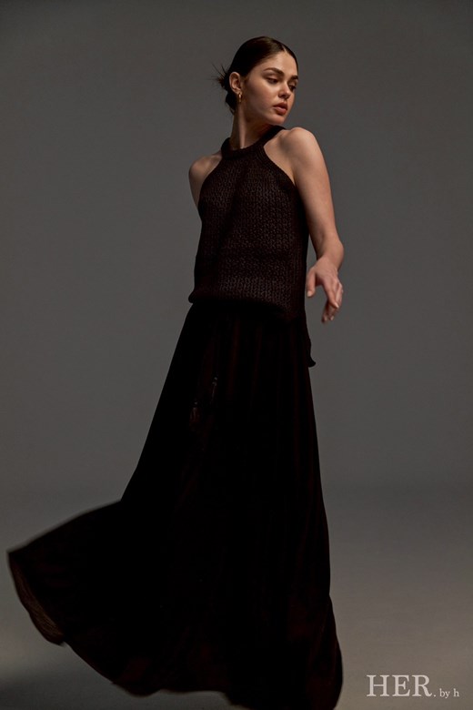 Cotton Drawstring Maxi Skirt